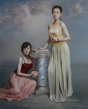 青と白3の中国人の女の子 Oil Paintings
